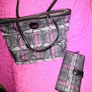 Plaid Coach purse & wallet set